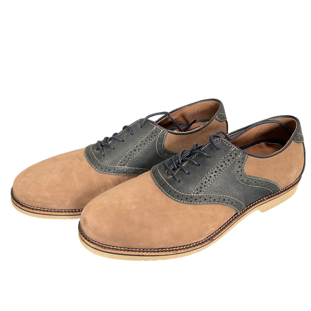 G.H. Bass Burlington Saddle Shoes Mens 11.5D Tan Navy Leather Oxford Lace Up VTG